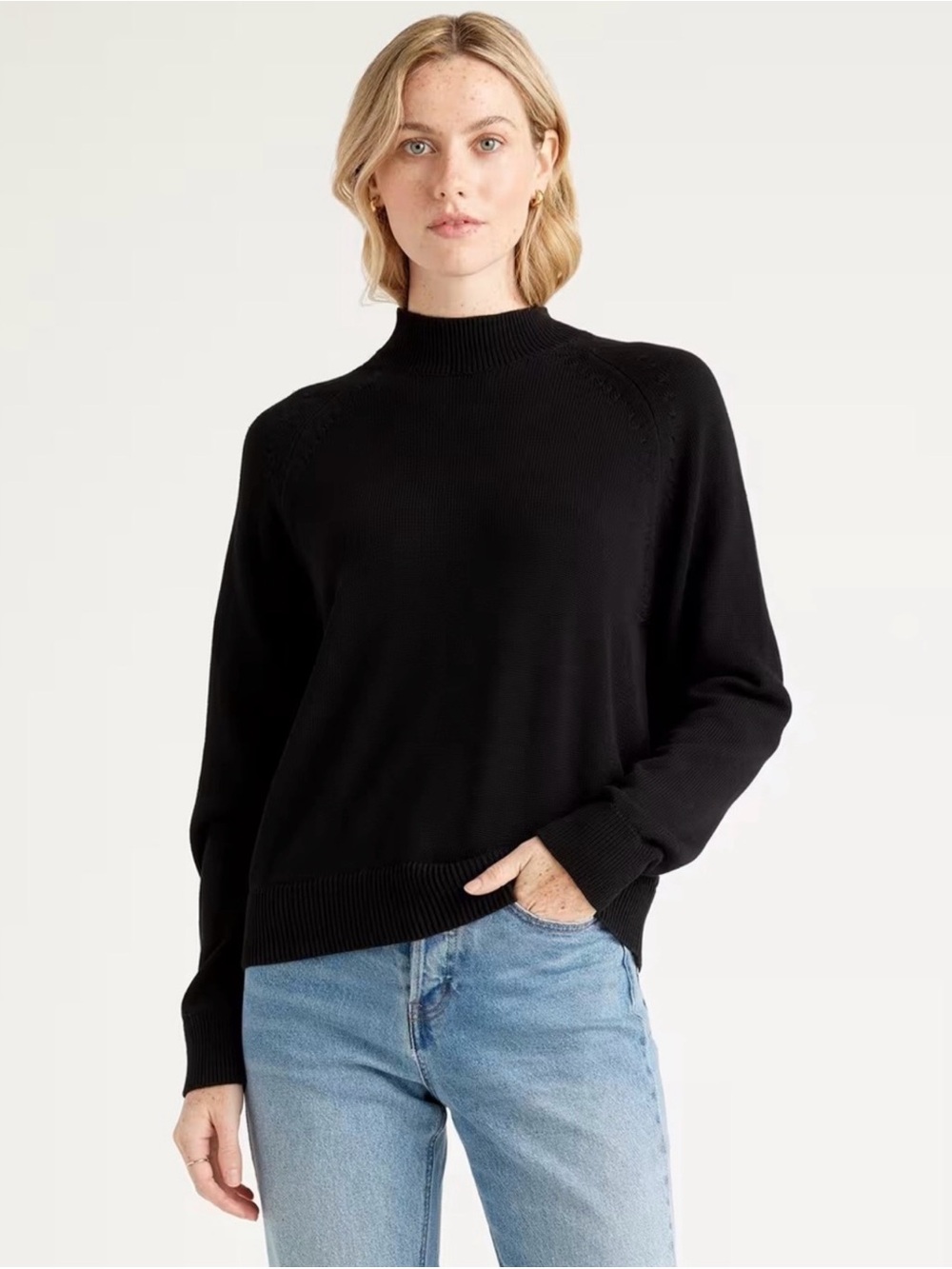 Quince 100% Organic Cotton Mock Neck Sweater in black size large